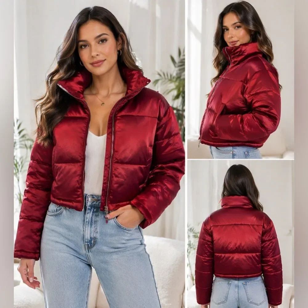 NWT 7 For All Mankind Metallic Crop Puffer Jacket